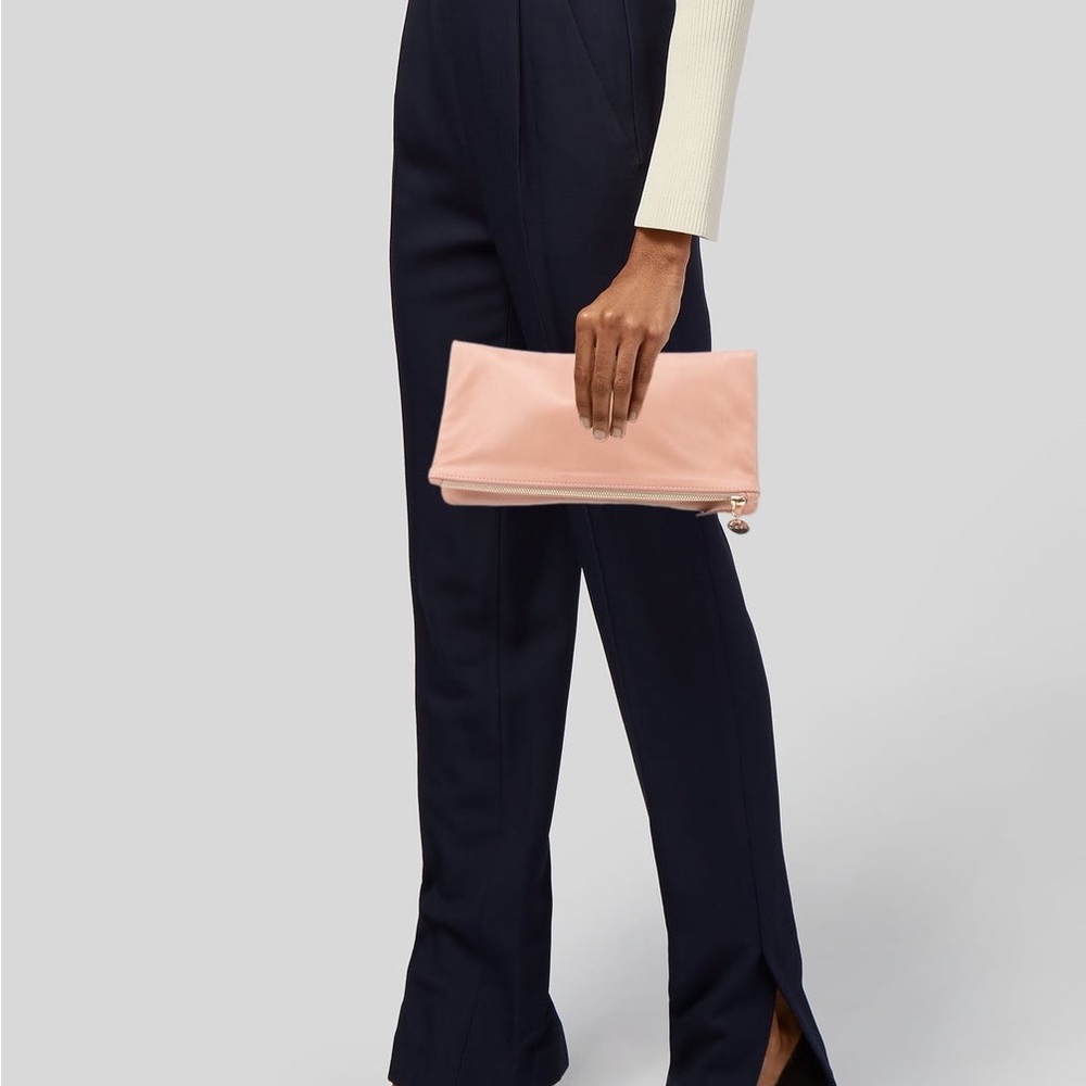 Clare V Blush Leather Foldover Clutch